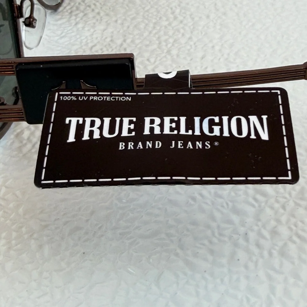 NWT True Religion Aviator Sunglasses Solid Lens Brown Frame Bold Hardware Unisex
